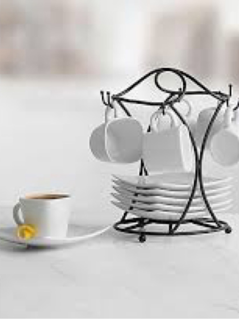 B. Smith 13-Piece White Porcelain Espresso Set w/ Black Iron Stand - Picture 2 of 2